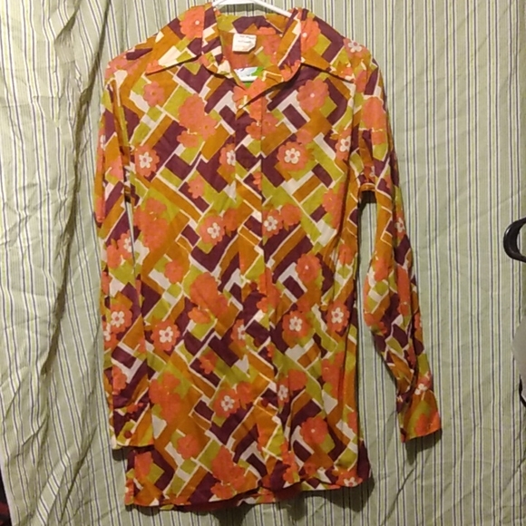 Vintage Anthony Blair nylon abstract funky psychedelic 60s vintage blouse 40Bust - Picture 1 of 10